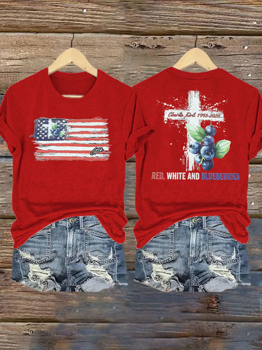 Charlie Kirk Freedom T-Shirt Red White And Blueberries Shirt Cross Shape Best Memorial Apparel