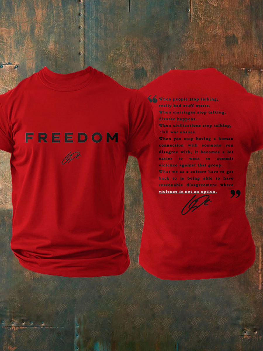 Charlie Kirk Freedom T-Shirt Stand Strong In Red Justice For Charlie Signed Tribute Apparel