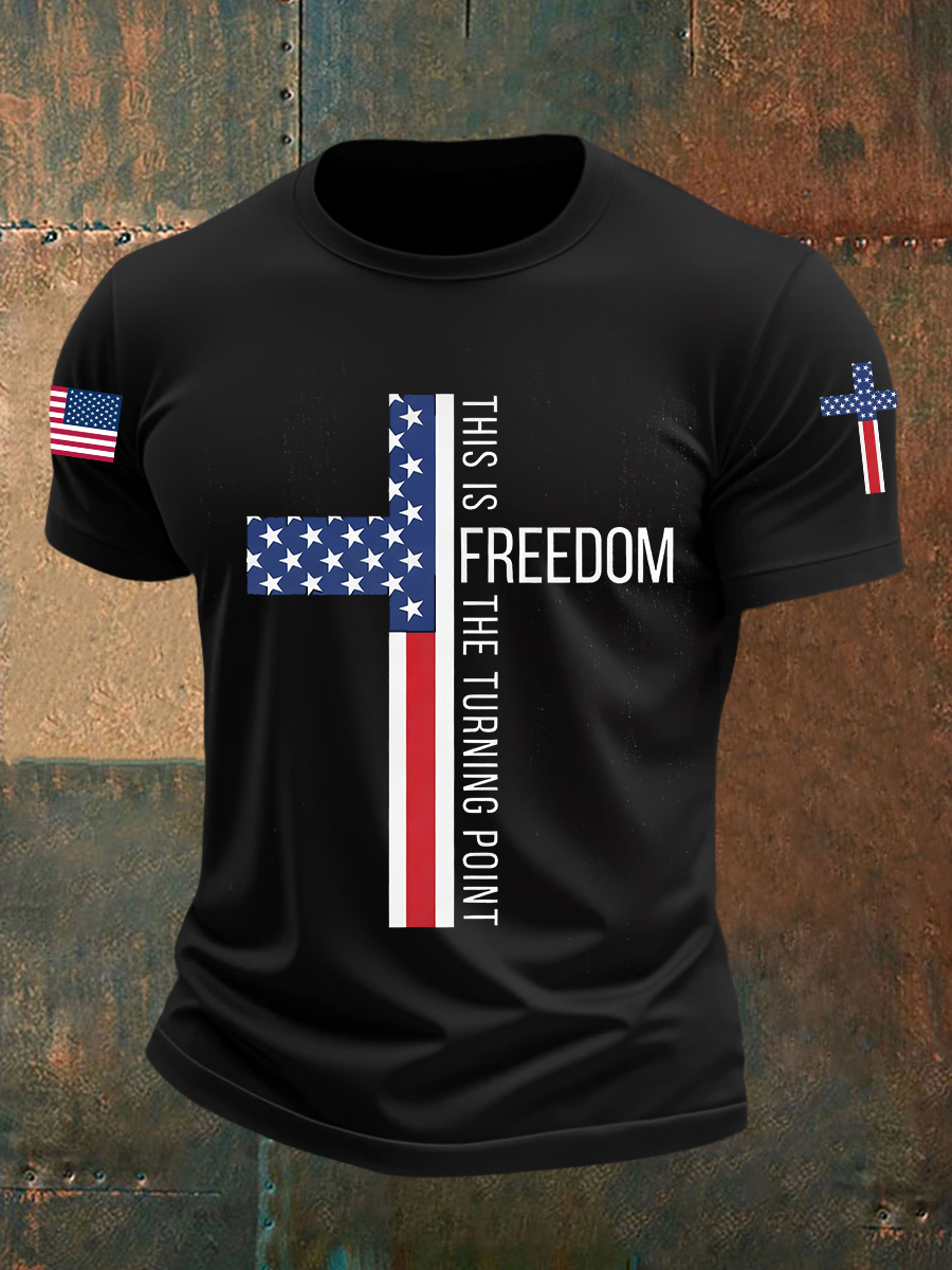 Charlie Kirk Freedom T-shirt This Is The Turning Point Falg Cross Unique Liberty Wear