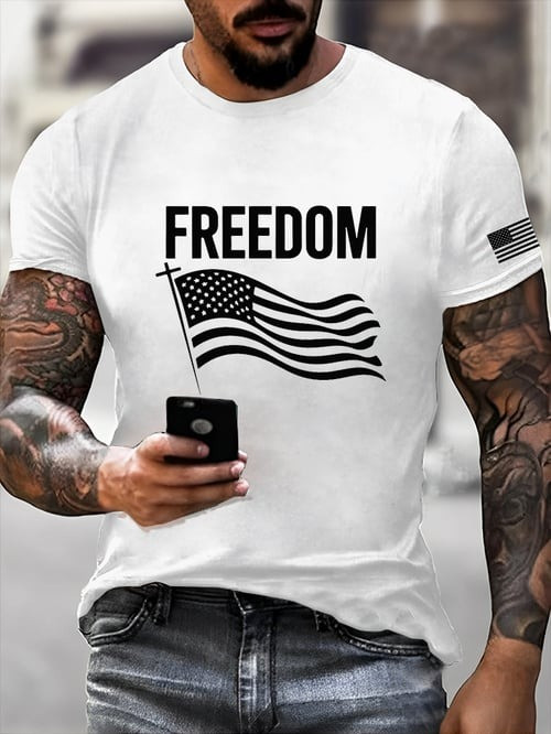Charlie Kirk Freedom T-Shirt USA Flag Cross Christian Apparel Merch For Conservatives