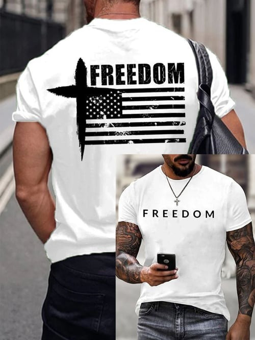 Charlie Kirk Freedom T-Shirt USA Flag Cross Christian Clothing Merch For Supporters