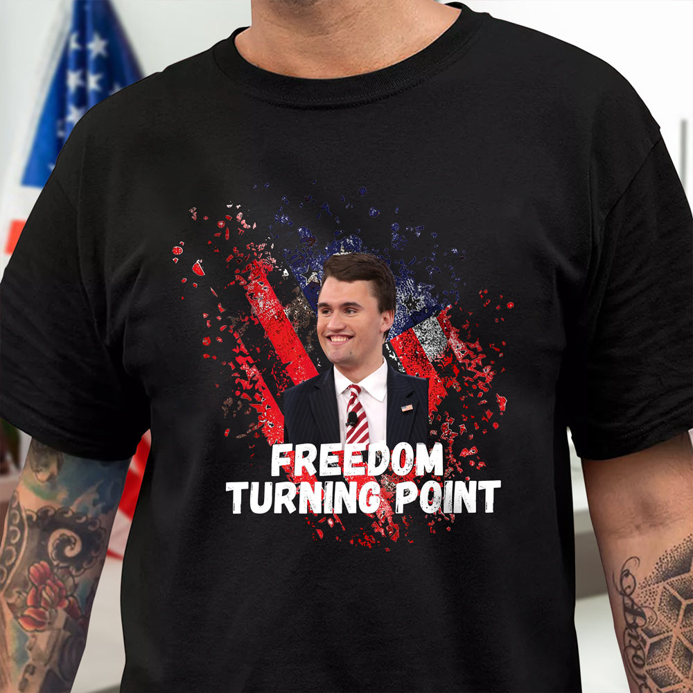 Charlie Kirk Freedom Turning Point Dark Shirt Gift for Free Speech Supporters