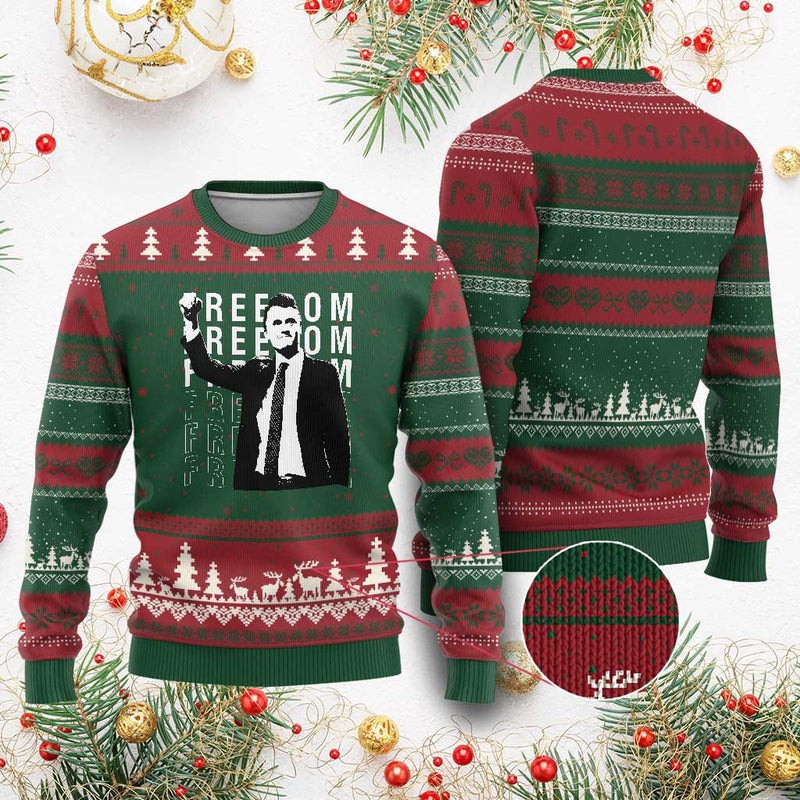 Charlie Kirk Freedom Ugly Christmas Sweater Charlie Kirk Tribute Apparel Turning Point Clothing