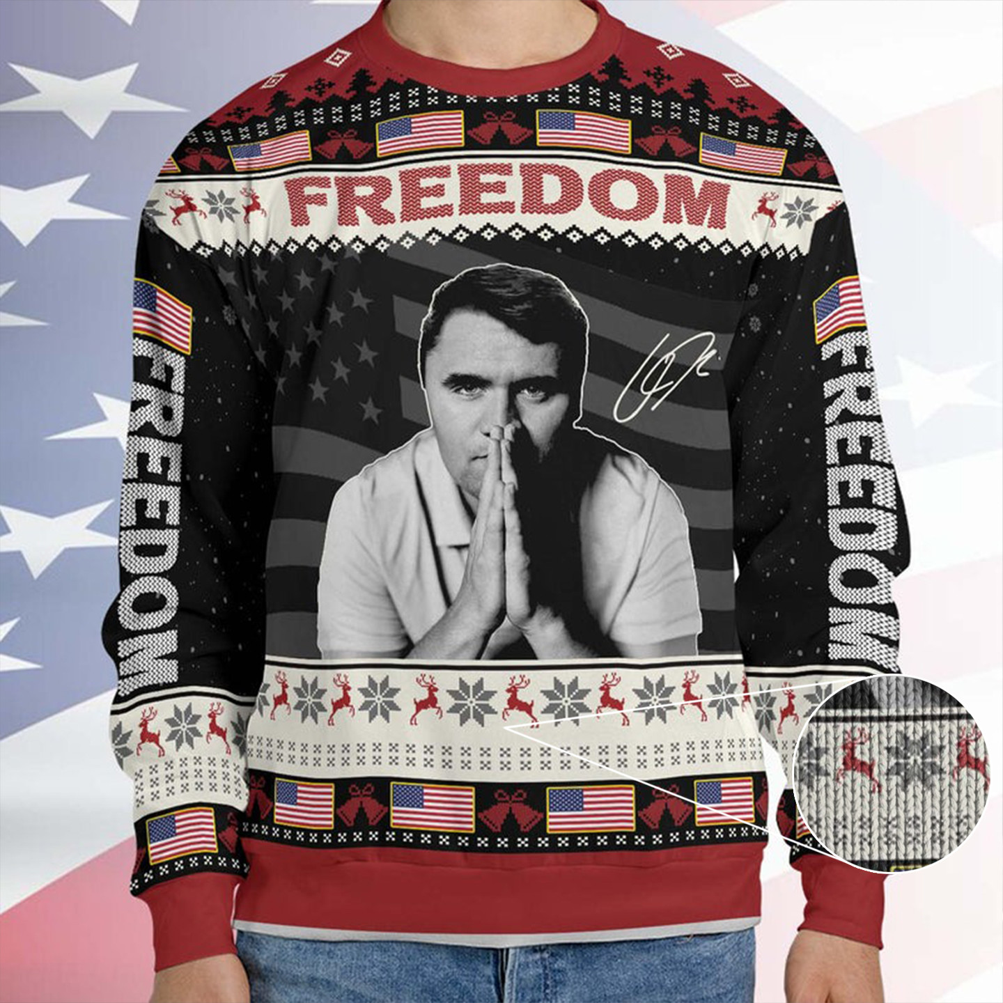 Charlie Kirk Freedom Ugly Christmas Sweater Rest In Peace Charlie Kirk Memorial Clothing