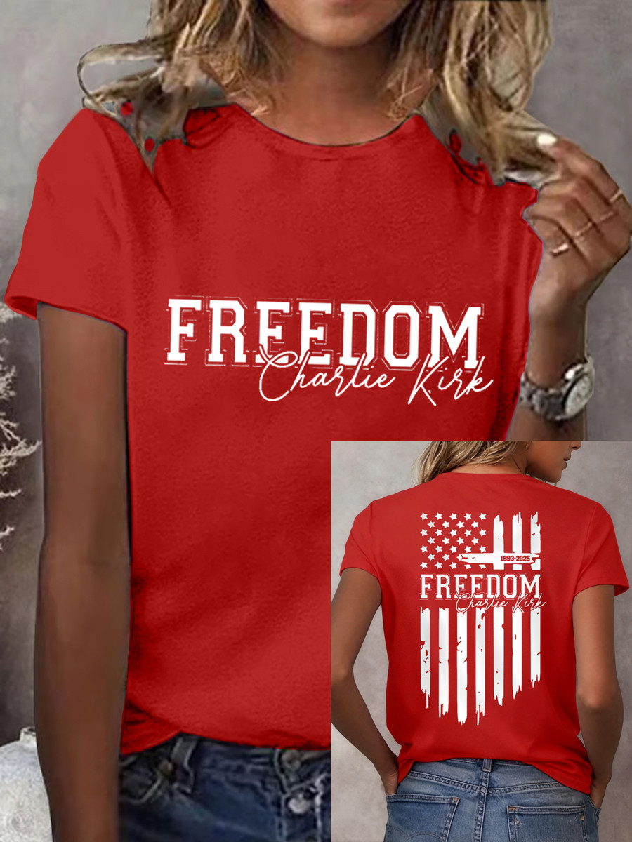 Charlie Kirk Freedom Usa Flag T-Shirt Charlie Kirk Signed Memorial Clothing