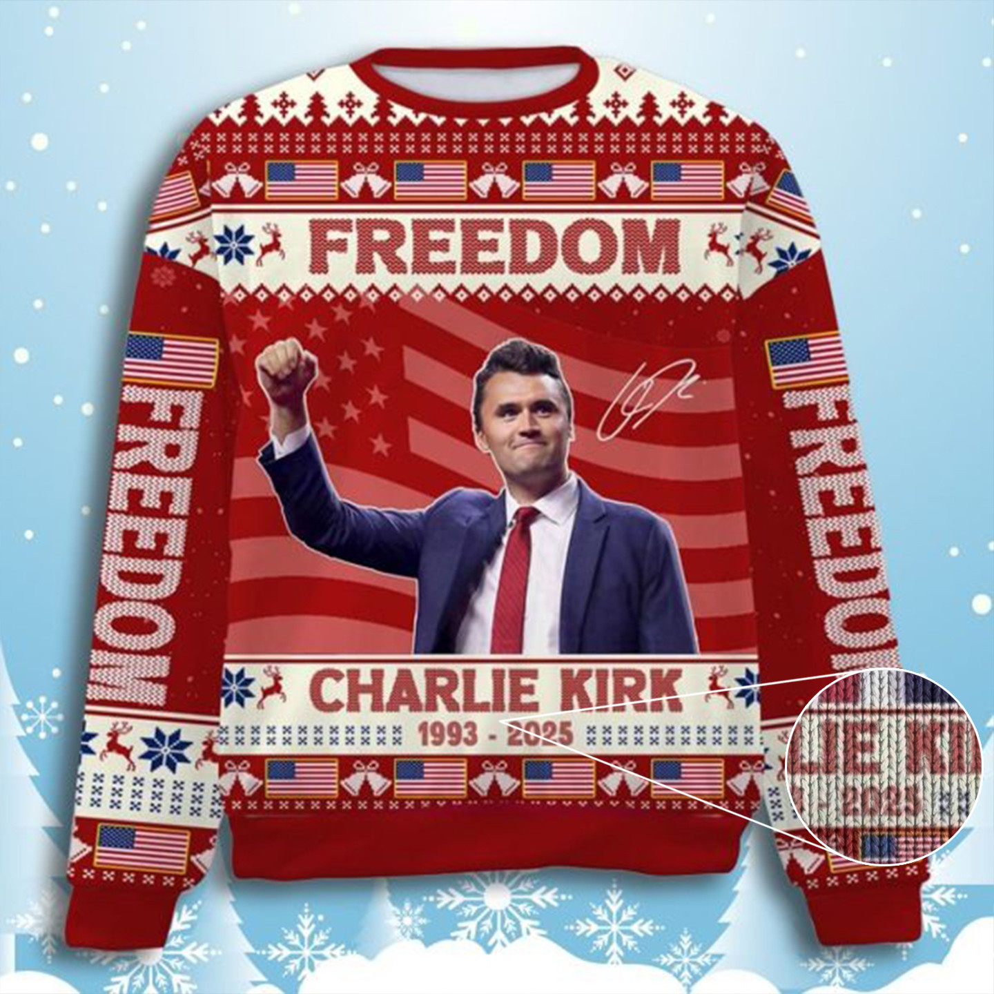 Charlie Kirk Freedom USA Flag Ugly Christmas Sweater Charlie Kirk Apparel Patriotic Clothing