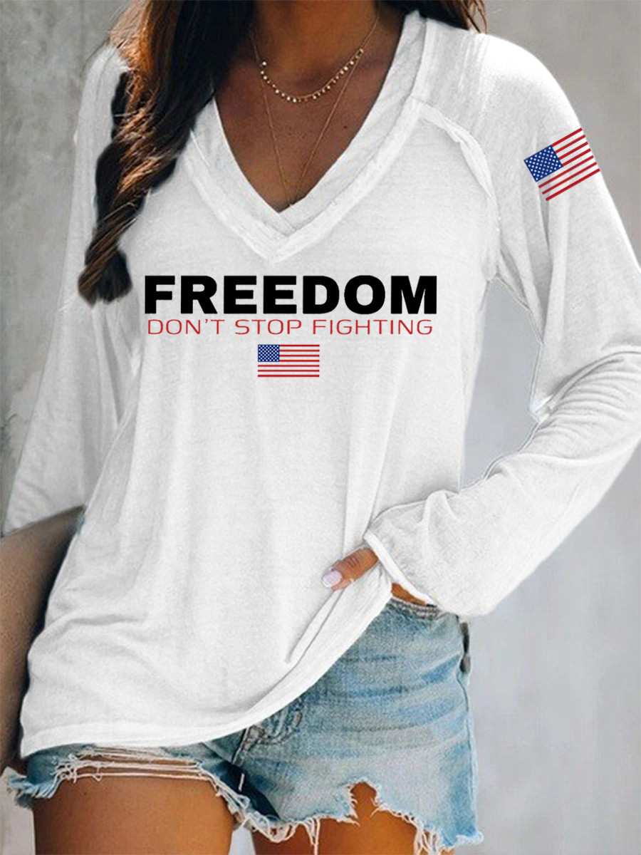 Charlie Kirk Freedom V-Neck Long Sleeve Shirt Don't Stop Fighting Best Charlie Freedom Shirt