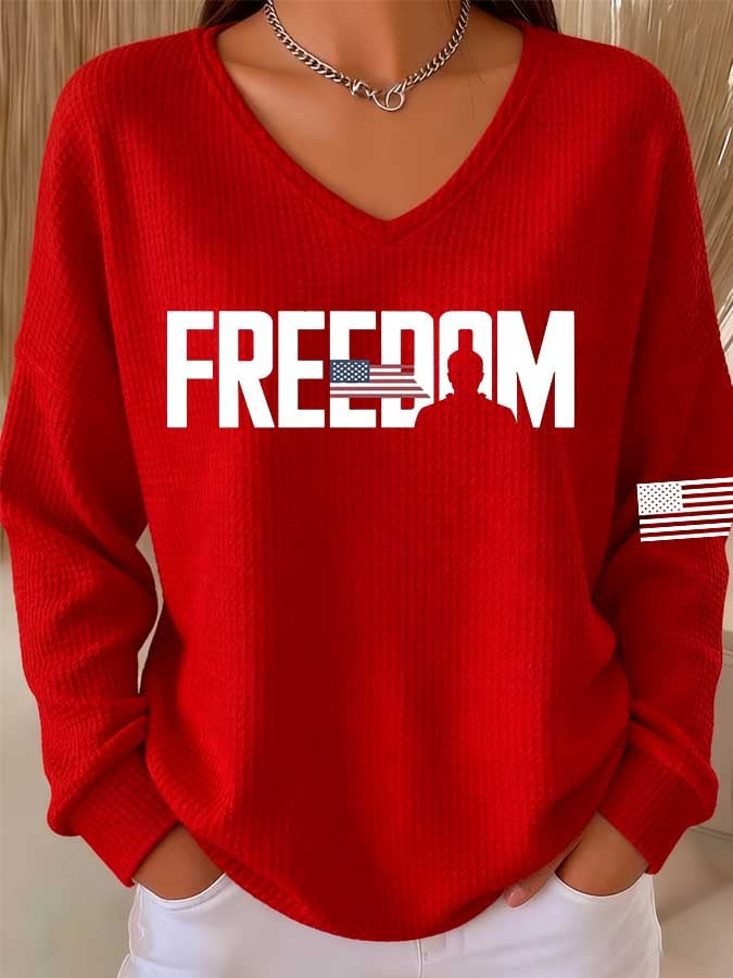 Charlie Kirk Freedom V-Neck Long Sleeve Shirt Forever In Our Hearts Merch Gift Ideas