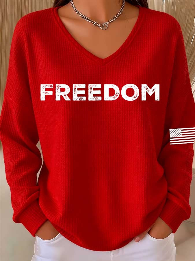 Charlie Kirk Freedom V-Neck Long Sleeve Shirt Forever In Our Hearts Merch Presents Ideas