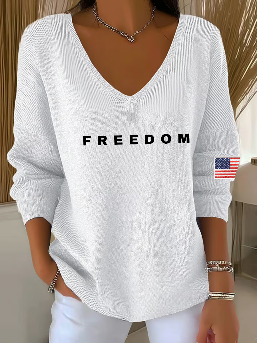 Charlie Kirk Freedom V-Neck Long Sleeve Shirt Freedom Charlie Kirk Merch For Proud Patriotics