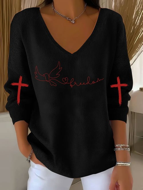 Charlie Kirk Freedom V-Neck Long Sleeve Shirt Holy Cross Rest In Peace Charlie Kirk Merch