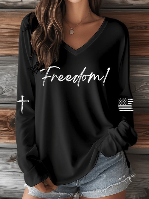 Charlie Kirk Freedom V-Neck Long Sleeve Shirt Rest In Peace Charlie Kirk Apparel Gifts