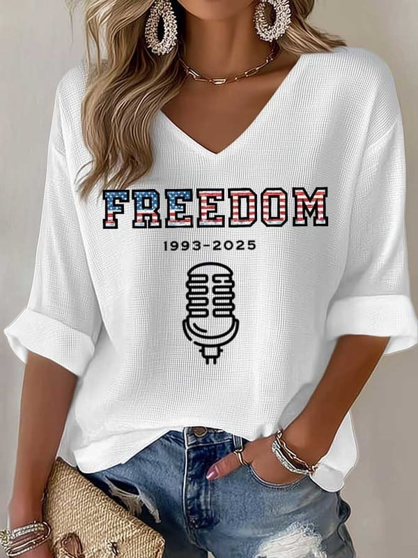 Charlie Kirk Freedom V-Neck Long Sleeve Shirt Women's Gift For Trump Supporters