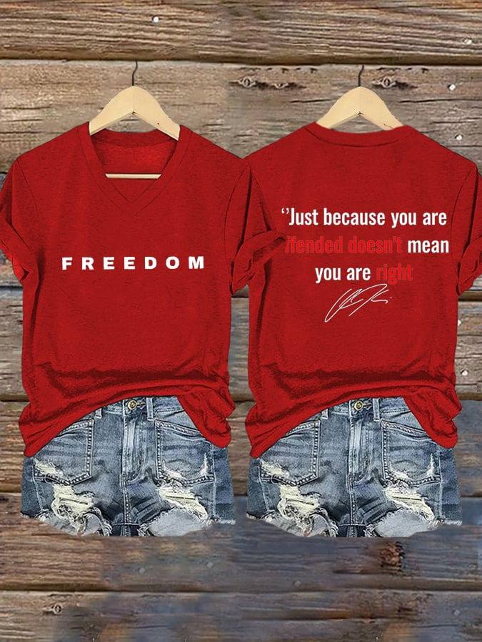 Charlie Kirk Freedom V-Neck Long Sleeve T-Shirt Charlie Kirk Memorial Shirt Women's Gifts