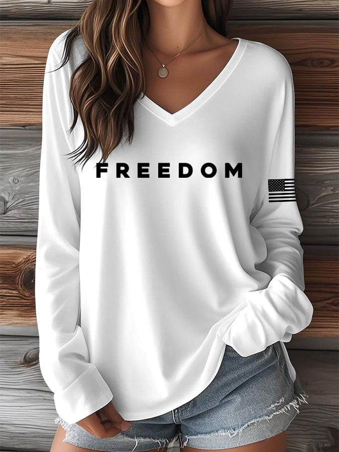 Charlie Kirk Freedom V-Neck Long Sleeve T-Shirt RIP Charlie Kirk Shirt Memorial Gifts