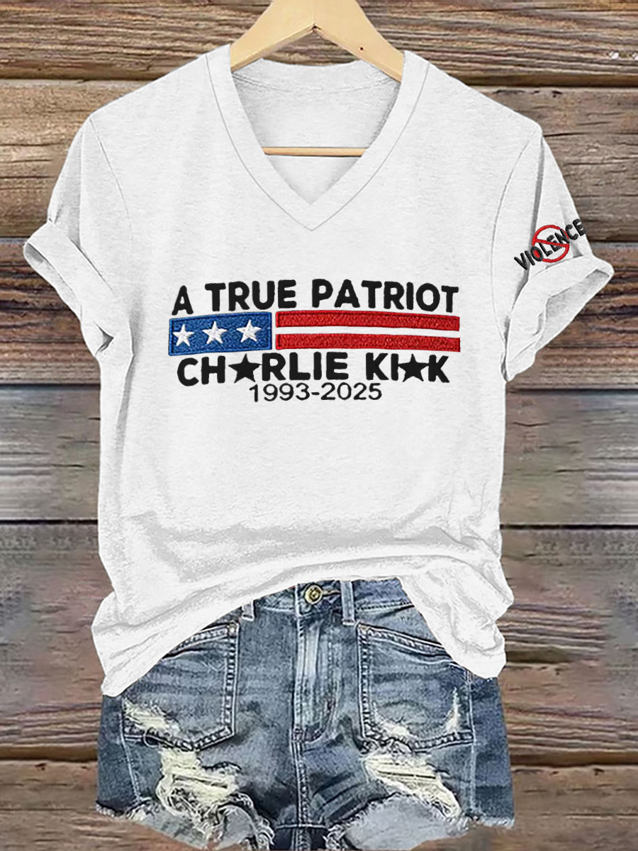 Charlie Kirk Freedom V-Neck Shirt A True Patriot 1993 2025 Charlie Kirk Show Merchandise