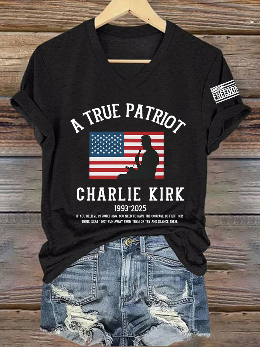 Charlie Kirk Freedom V-neck Shirt A True Patriot CK 1993 Unique Charlie Kirk 47 Memorial Merch