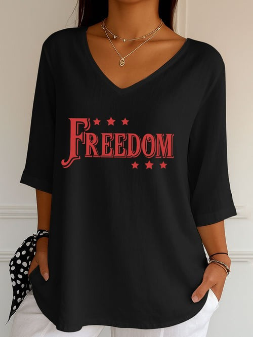 Charlie Kirk Freedom V-Neck Shirt Charlie Kirk Memorial Shirt Patriotic Gift For Women