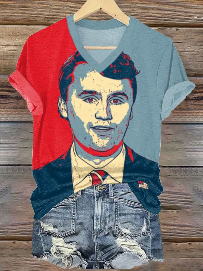 Charlie Kirk Freedom V-neck Shirt Charlie Kirk Portrait Tribute Merch Ideas