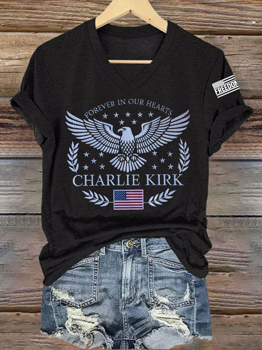 Charlie Kirk Freedom V-neck Shirt CK Freedom Forever In Our Hearts Charlie Kirk 47 Clothing