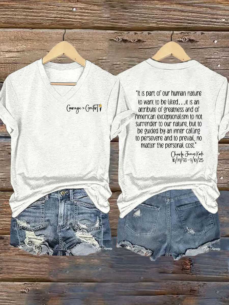 Charlie Kirk Freedom V-neck Shirt Courage Comfort Unique Charlie Kirk 47 Memorial Merch