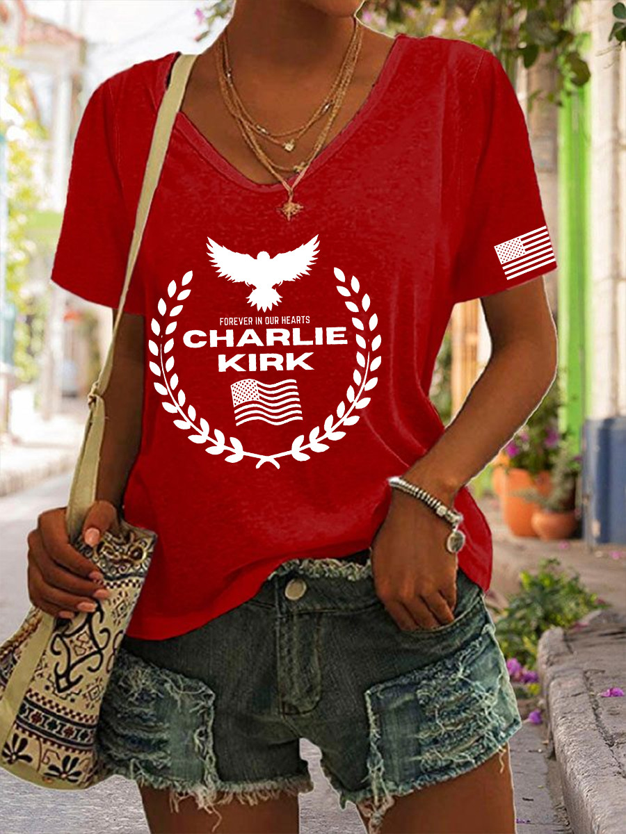 Charlie Kirk Freedom V-Neck Shirt Forever In Our Heart Best Memorial Gifts For Supporters