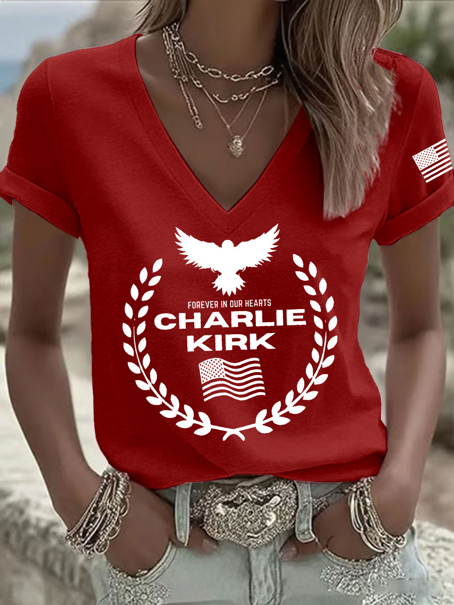 Charlie Kirk Freedom V-neck Shirt Forever In Our Hearts Justice For Charlie Tribute Apparel