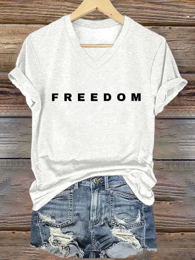 Charlie Kirk Freedom V-Neck Shirt Freedom Charlie Kirk Memorial Merch Gift For Enthusiasts
