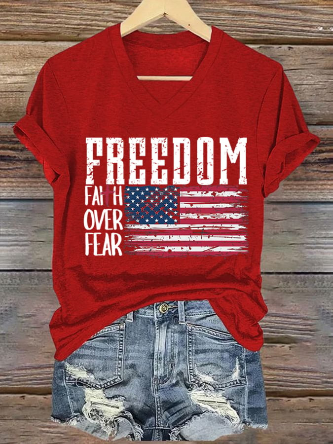 Charlie Kirk Freedom V-Neck Shirt Freedom Over Fear Merch Gifts Ideas For Friends