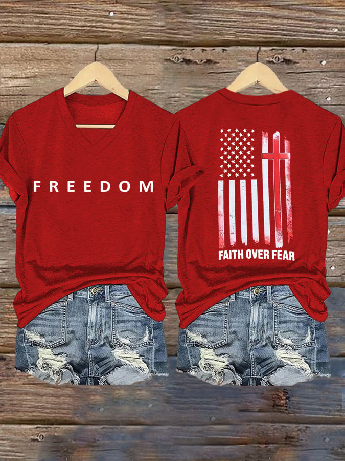 Charlie Kirk Freedom V-Neck Shirt Freedom Over Fear Merch Unique Gifts For Her