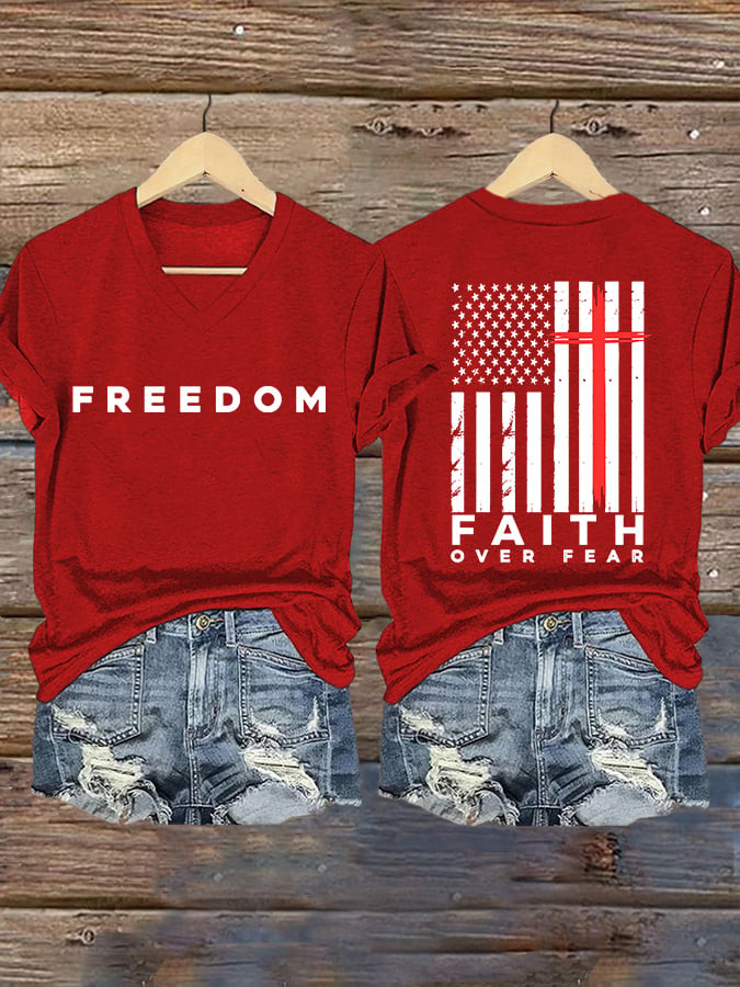 Charlie Kirk Freedom V-Neck Shirt Freedom Over Fear Merch Unique Gifts Ideas