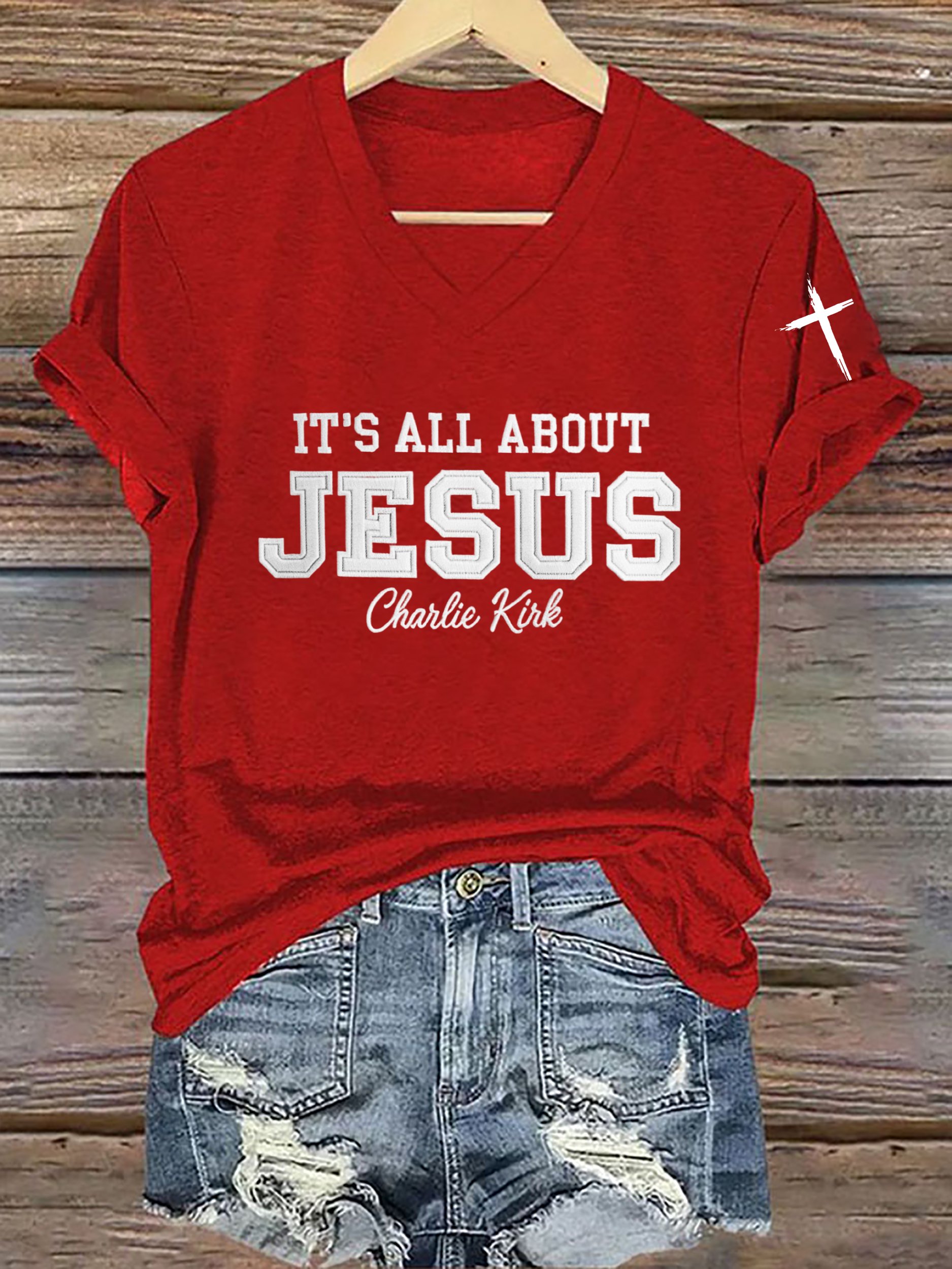 Charlie Kirk Freedom V-Neck Shirt It_s All About Jesus Charlie Kirk Best Charlie Kirk Merch