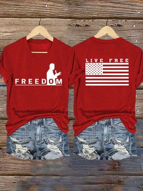 Charlie Kirk Freedom V-Neck Shirt Live Free Tribute To Charlie Kirk Clothing Gifts