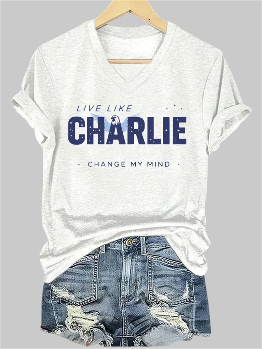 Charlie Kirk Freedom V-neck Shirt Live Like Charlie Change My Mind Tribute Freedom Merch