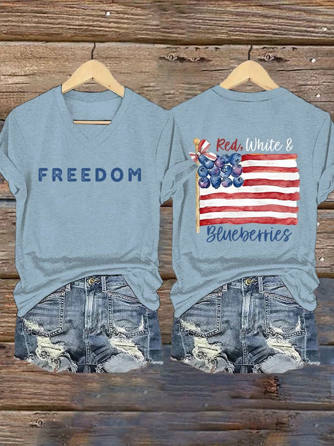 Charlie Kirk Freedom V-Neck Shirt Red White Blueberries Merch Best Live 4 Shirt