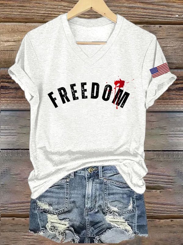 Charlie Kirk Freedom V-Neck Shirt RIP Charlie Kirk Clothing Gifts For Patriots