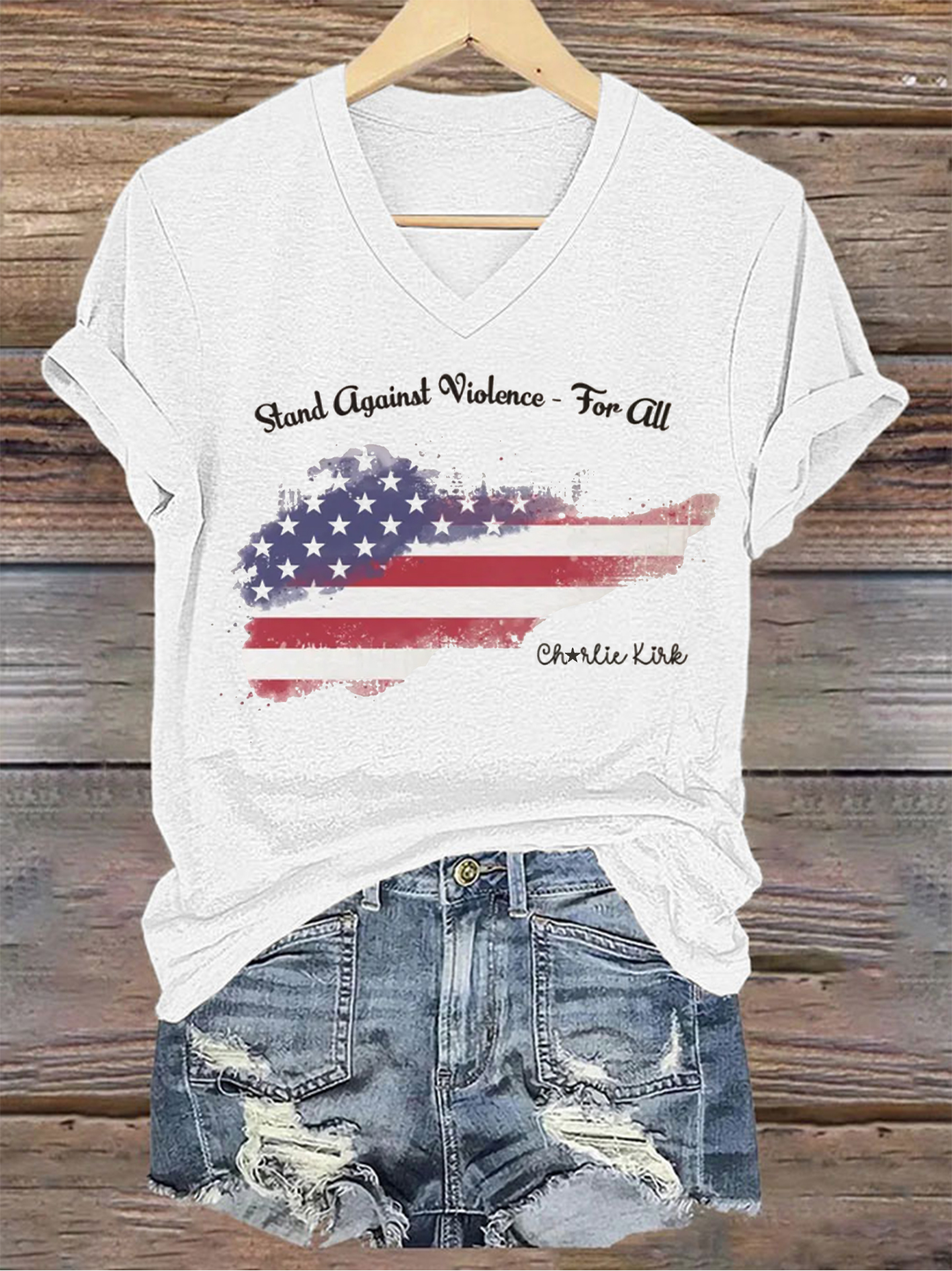 Charlie Kirk Freedom V-neck Shirt Stand Against Violence Unique Charlie Kirk 47 Memorial Merch