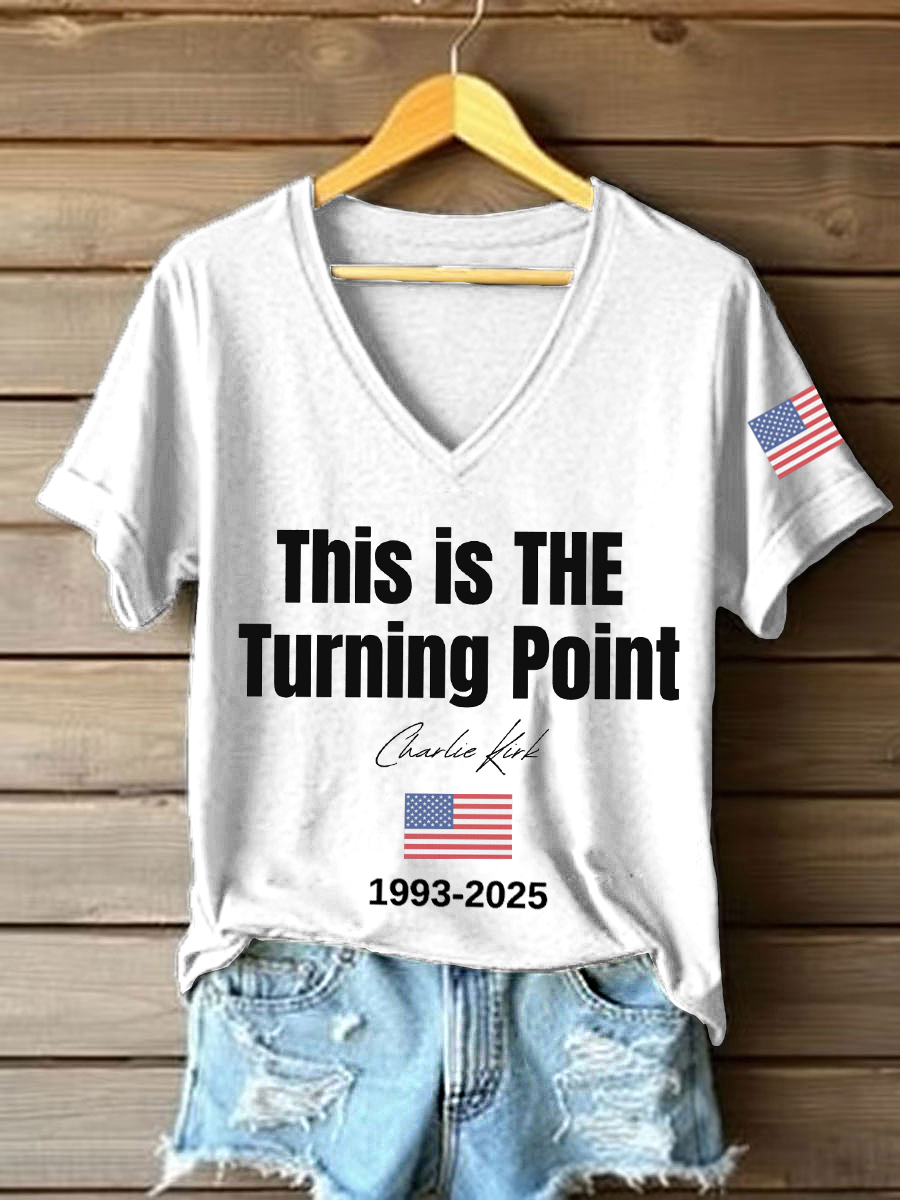 Charlie Kirk Freedom V-Neck Shirt This Is The Turning Point 1993 2025 Best Charlie Kirk Wore