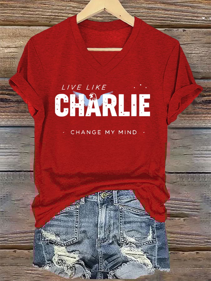 Charlie Kirk Freedom V-neck Shirt U.S Live Like CK Change My Mind Tribute Charlie Kirk Merch