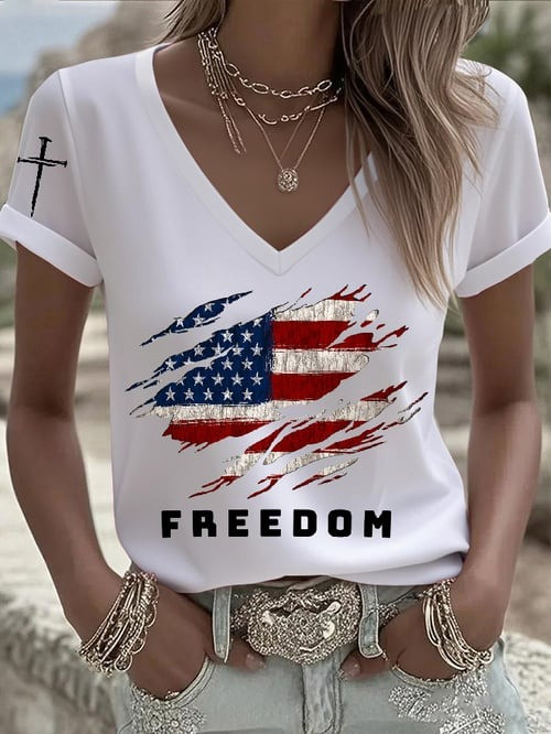 Charlie Kirk Freedom V-Neck Shirt USA Flag Turning Point USA Freedom Clothing Gifts