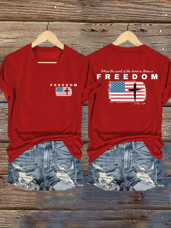 Charlie Kirk Freedom V-Neck Shirt Where The Spirit Of The Lord Is There Is Freedom Charlie Kirk Shirt
