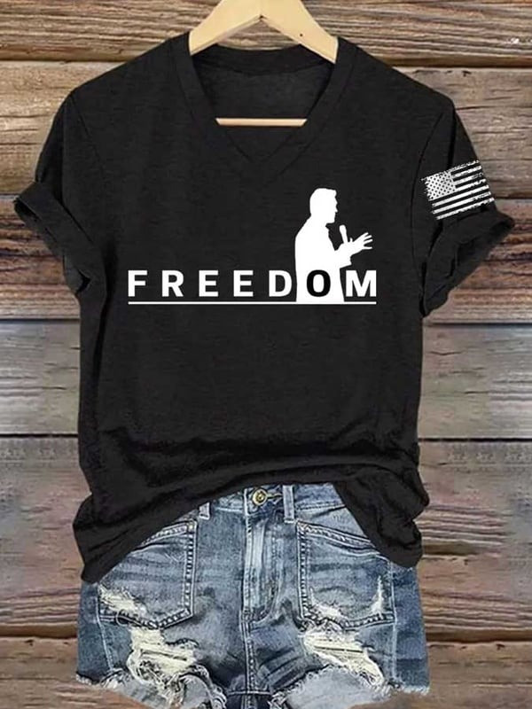 Charlie Kirk Freedom V-neck Shirt Woman's Freedom Charlie Kirk RIP CK Tribute Shirt