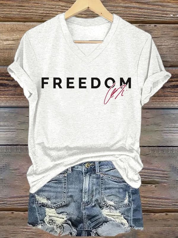 Charlie Kirk Freedom V-neck Shirt Women_s Freedom Bloody RIP Signed Gifts For Liberty Wear