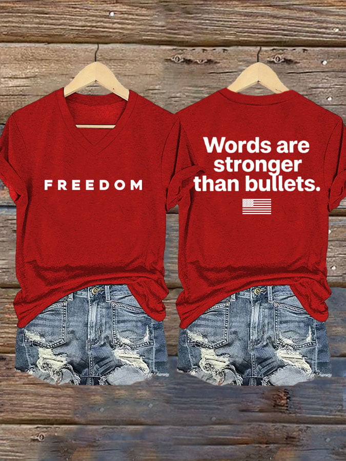 Charlie Kirk Freedom V-neck Shirt Words Are Stronger Than Bullets Best Charlie Kirk Merch