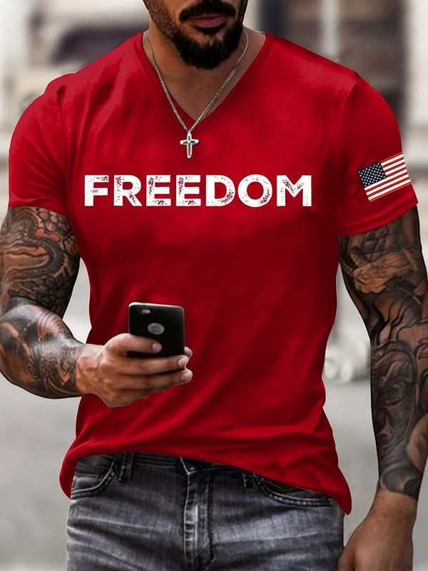 Charlie Kirk Freedom V-Neck T-shirt Men's Freedom RIP Charlie Kirk 47 Best Tribute Apparel