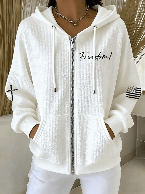 Charlie Kirk Freedom Zip Hoodie Cross USA Flag Christian Outfit Gifts For Girlfriend