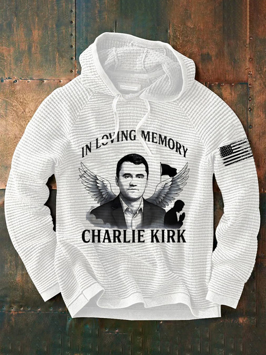 Charlie Kirk French Terry Hoodie White Charlie Kirk Memorial Merch