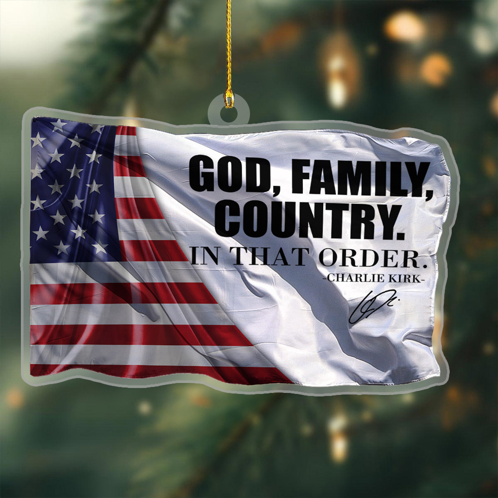 Charlie Kirk God Family Country Acrylic Christmas Ornament Signed Tribute Christmas Decor