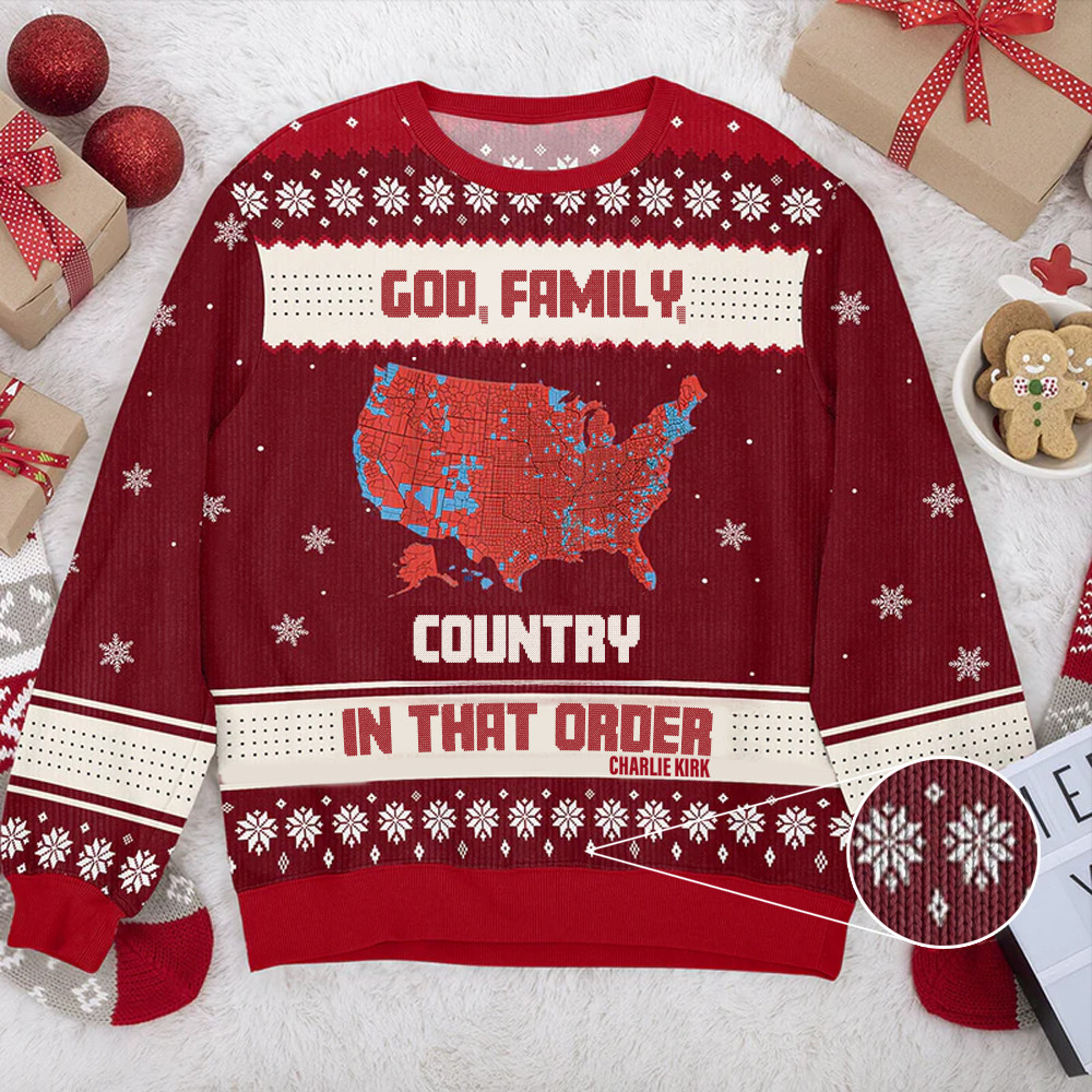 Charlie Kirk God Family Country In That Order Christmas Ugly Sweater RIP Charlie Kirk Merch