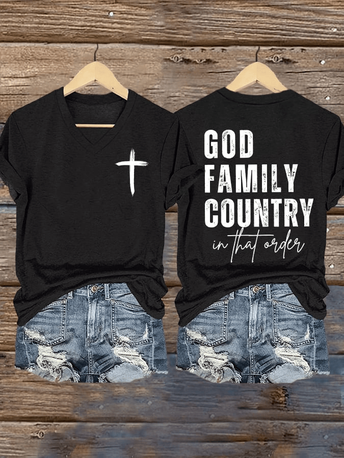 Charlie Kirk God Family Country In That Order Print V Neck T-shirt